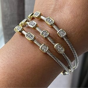 JUVELL 18k Two-Tone Plated CZ Twisted Cable Cuff Bracelet Fits 6.5 - 7.5 Wrist